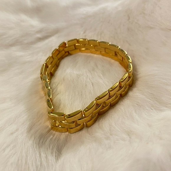 MOdernist Gold Tone Metal Link Bracelet Shiny Large 6207 - Picture 5 of 8